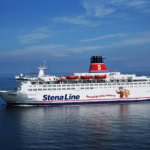 Stena Line passenger ferry sailing on calm blue sea under clear sky