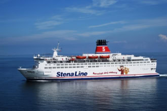 Stena Line passenger ferry sailing on calm blue sea under clear sky