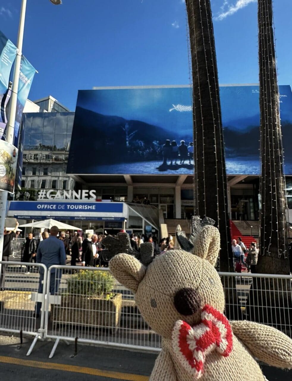 Rupert the reindeer outside the Palais des Festivals in Cannes