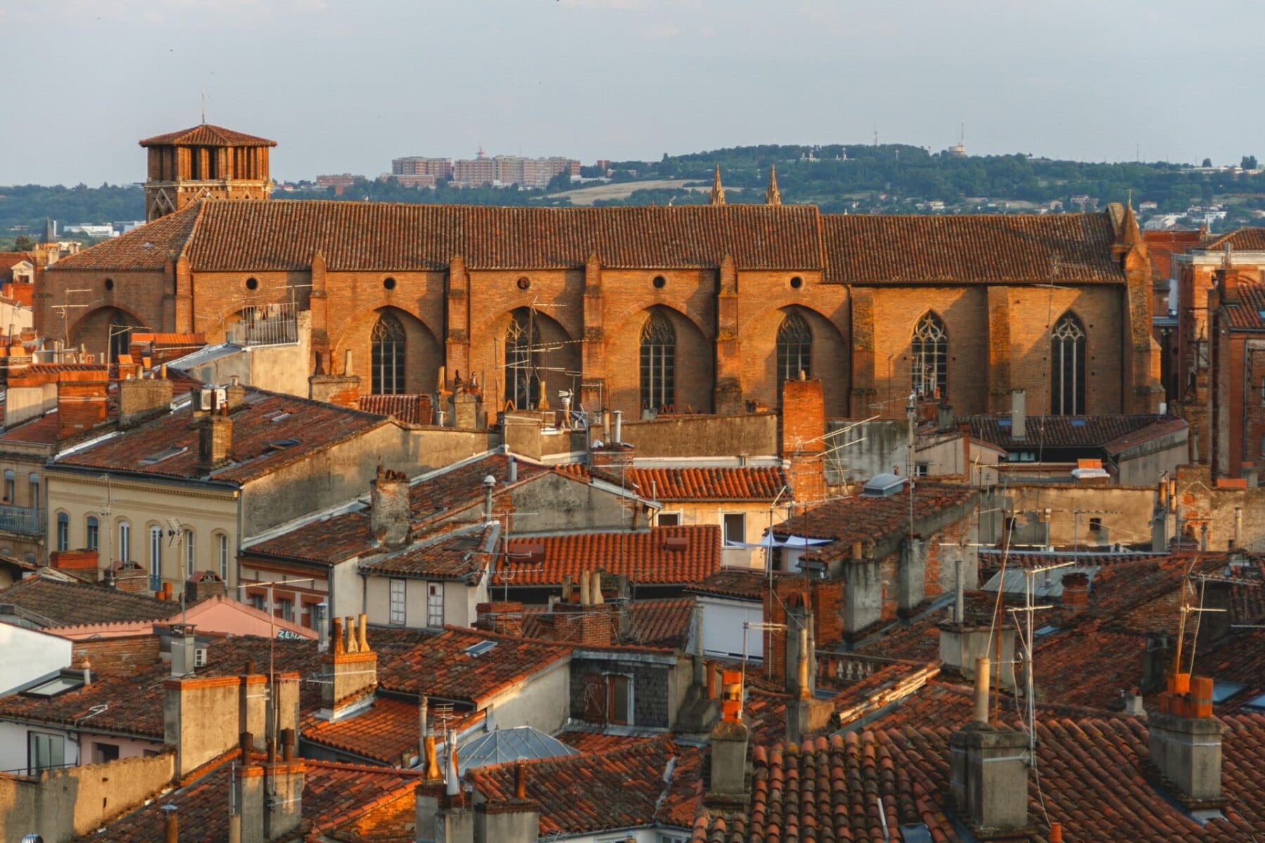 Les Jacobins Monastery above rooftops in Toulouse