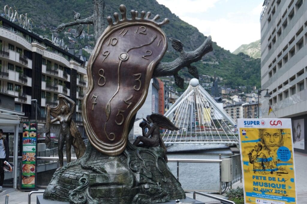 Salvador Dalí’s melting clock sculpture in Andorra la Vella.