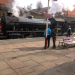 Steam locomotive 52005 at Bury Bolton Street station on the East Lancashire Railway.
