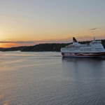 Viking Line ferry sailing at sunset in Northern Europe