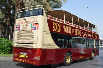 Open-top Big Bus Tours vehicle offering sightseeing tours of Dubai