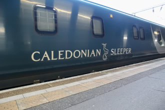Caledonian Sleeper train carriage at the platform