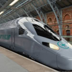 Eurostar Celestia double-decker train at London St Pancras International station