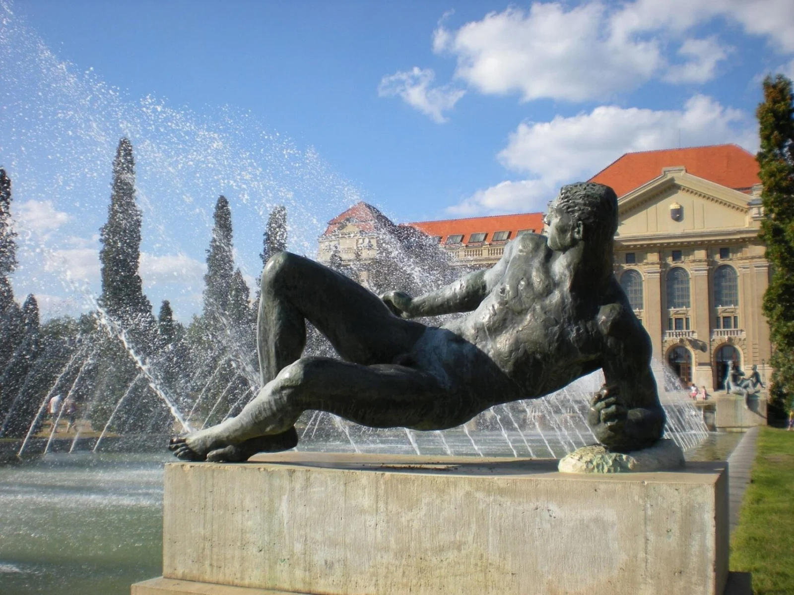 Fountain sculpture at the University of Debrecen in Nagyerdő Park, Hungary