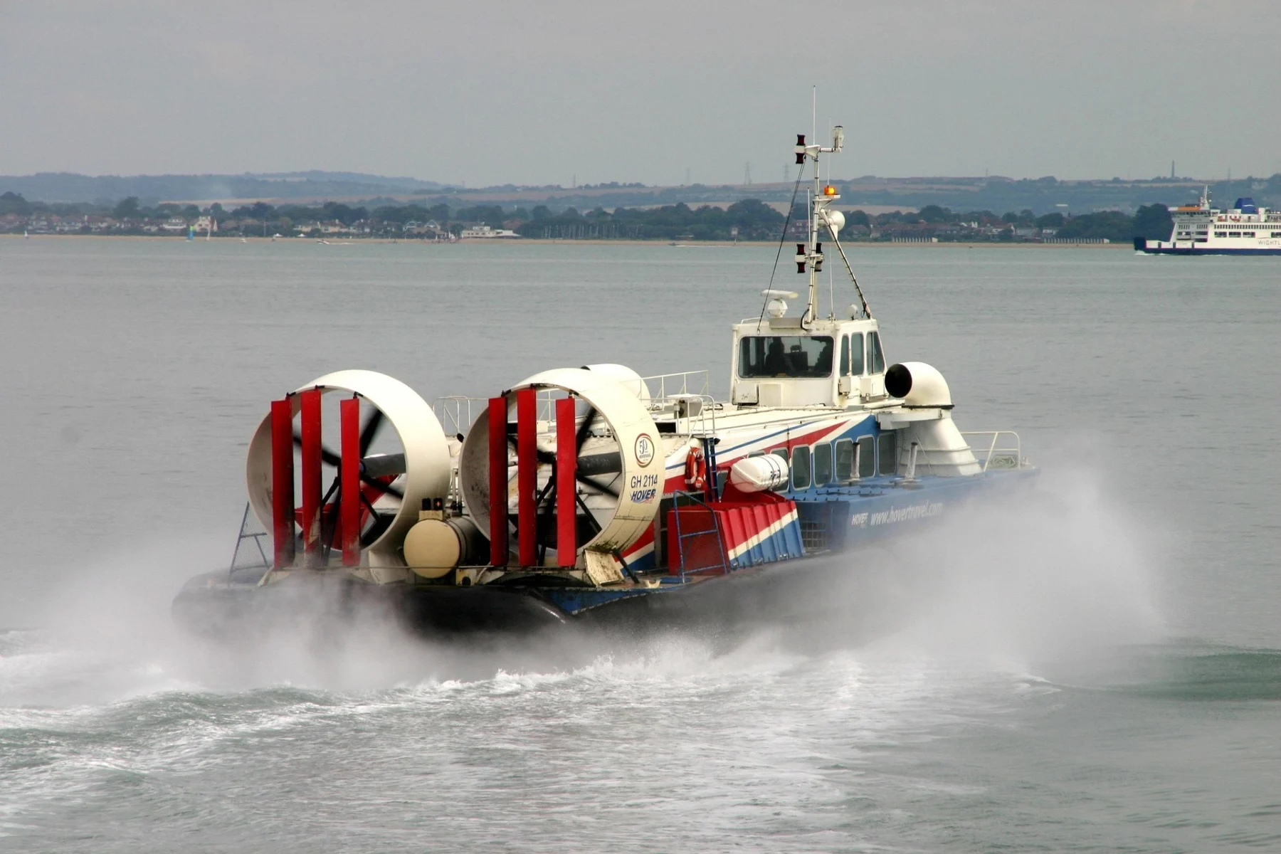 Hovertravel hovercraft skimming across the Solent between Southsea and Ryde