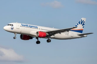 SunExpress Airbus aircraft on final approach during daylight