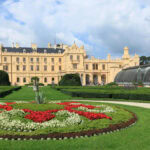 Lednice Castle with formal gardens in South Moravia, Czech Republic