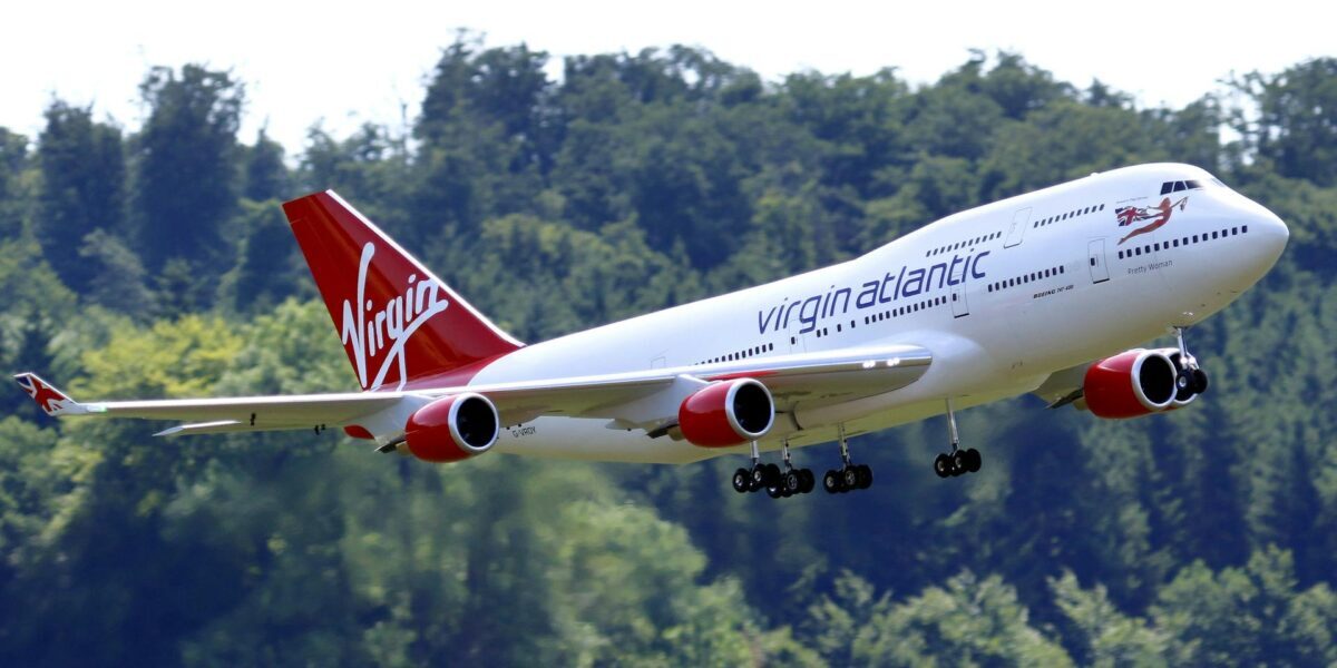 Virgin Atlantic Boeing 747 taking off during daylight flight