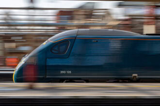 High-speed train in motion