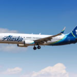 Alaska Airlines Boeing 737 aircraft flying on a domestic route in the United States