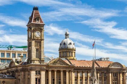 Birmingham city centre skyline with Council House clock tower UK