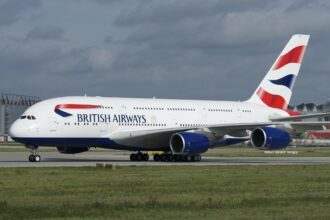 British Airways Airbus A380 aircraft taxiing on the runway