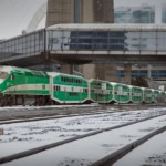 GO Transit train in Toronto near Union Station