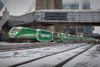 GO Transit train in Toronto near Union Station
