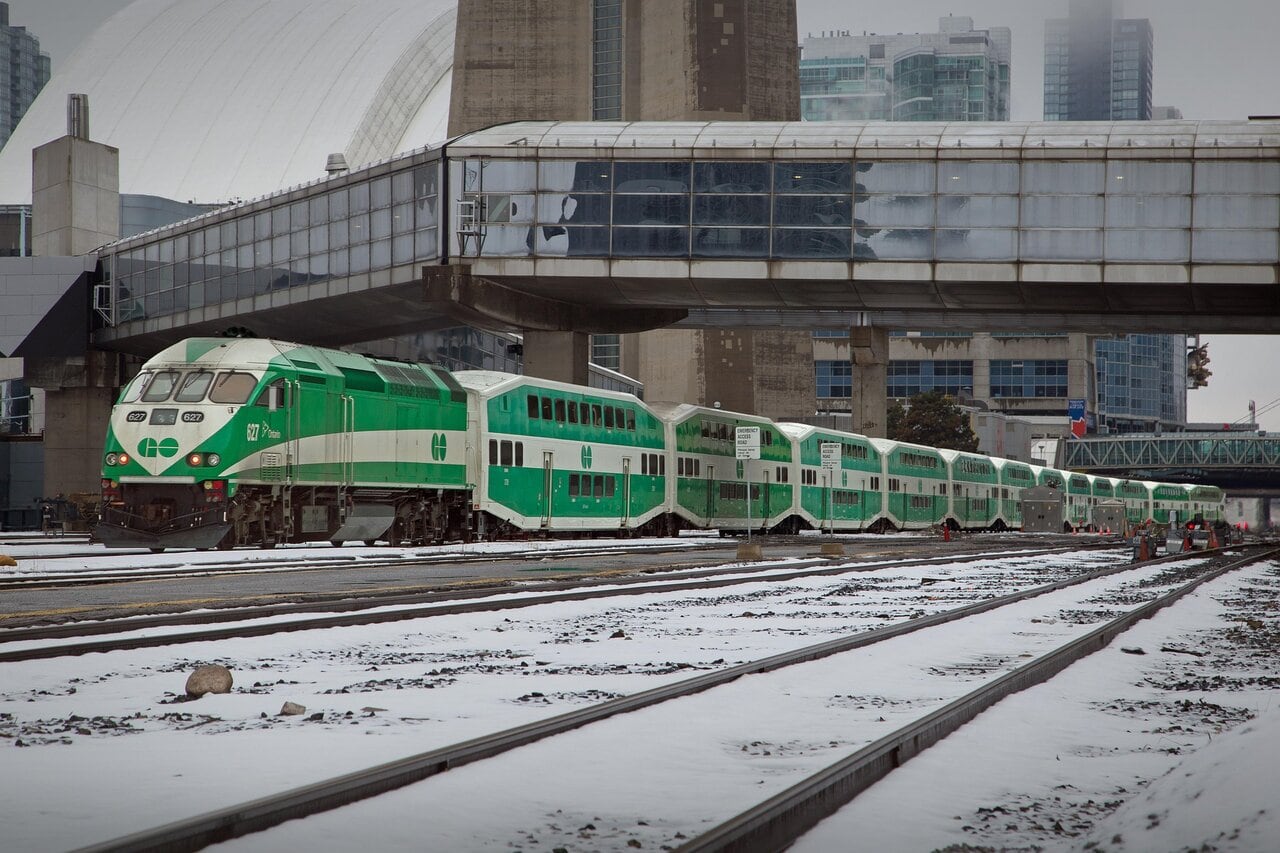 GO Transit train in Toronto near Union Station