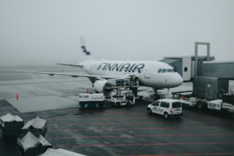 Finnair aircraft at Helsinki Airport Finland terminal