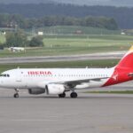 Iberia aircraft taxiing at Madrid Airport