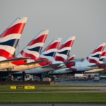 British Airways aircraft tails at London airport runway