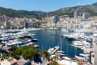 View of Monaco harbour and Port Hercule in Monte Carlo