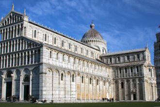 Leaning Tower of Pisa and Pisa Cathedral in Piazza dei Miracoli Italy