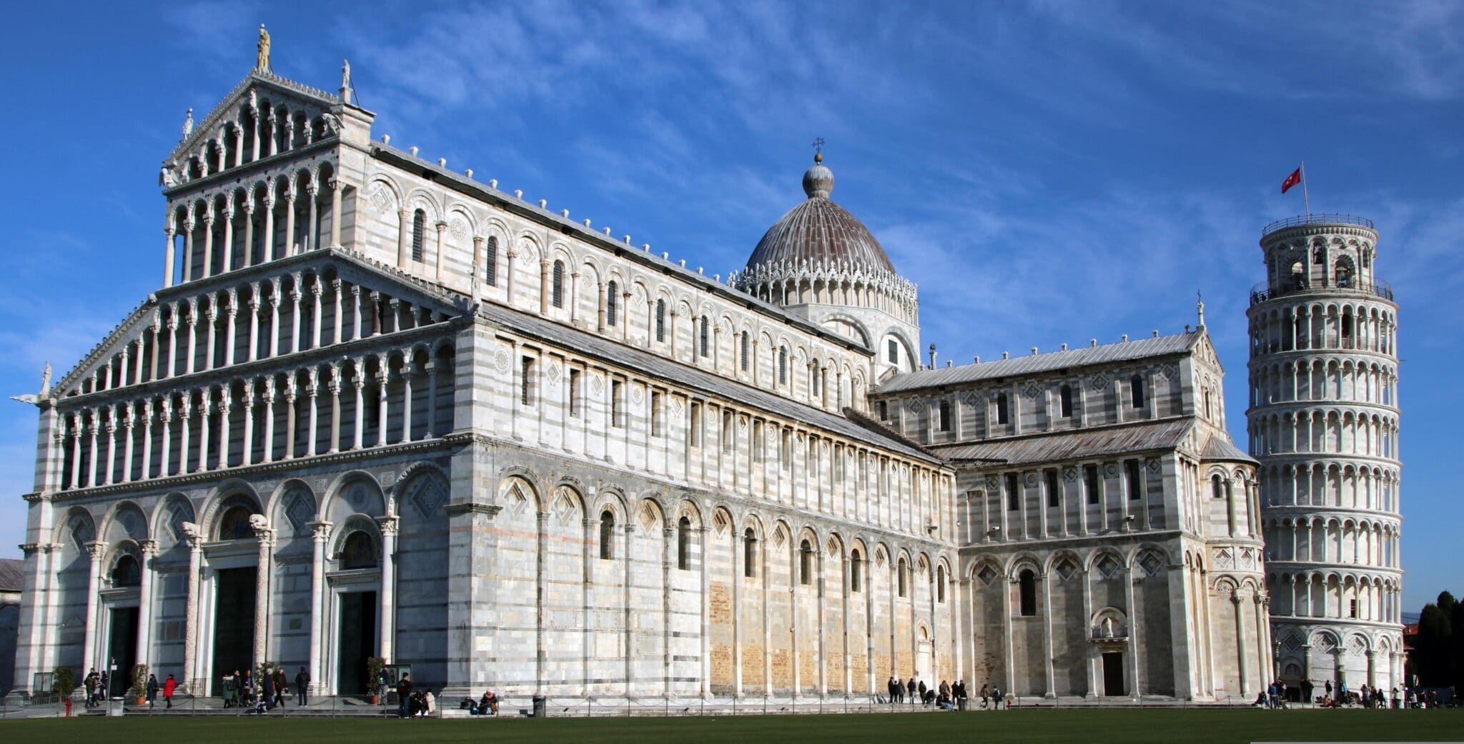 Leaning Tower of Pisa and Pisa Cathedral in Piazza dei Miracoli Italy