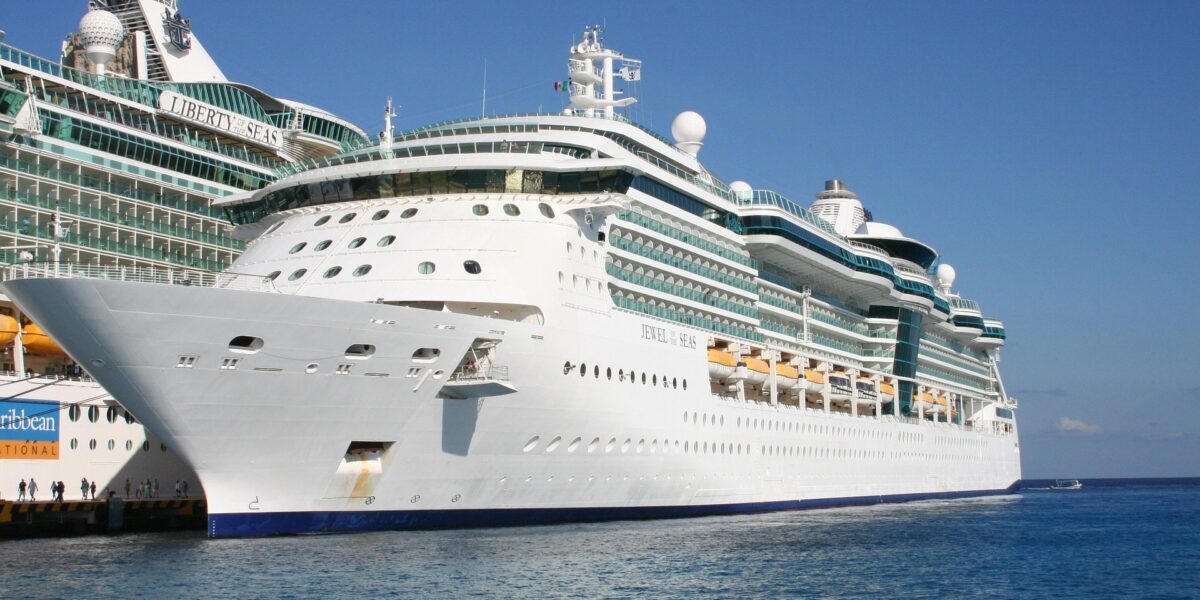 Royal Caribbean cruise ship Liberty of the Seas docked at a Caribbean cruise port