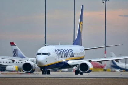 Ryanair plane on runway at London Stansted Airport