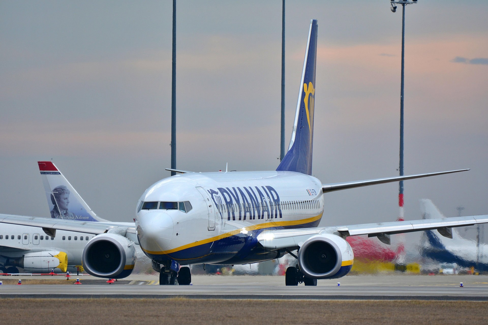 Ryanair plane on runway at London Stansted Airport