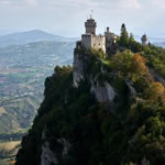 San Marino castle on Mount Titano with panoramic views over Italy, historic hilltop fortress and popular day trip destination
