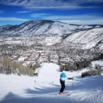 Ski slope overlooking a Colorado mountain town