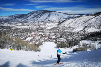 Ski slope overlooking a Colorado mountain town
