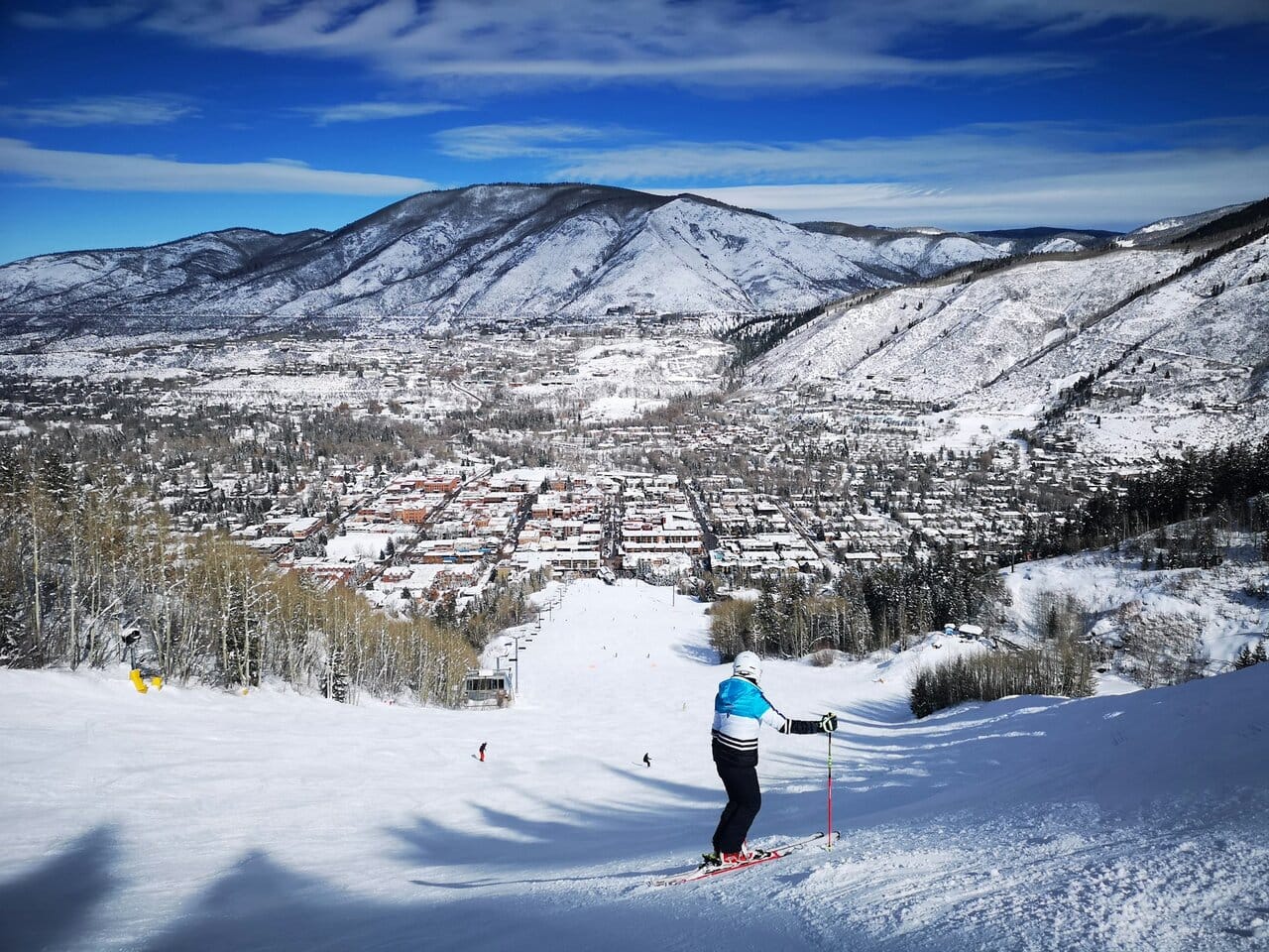Ski slope overlooking a Colorado mountain town