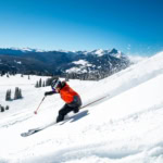 Skier skiing powder snow in Vail Colorado
