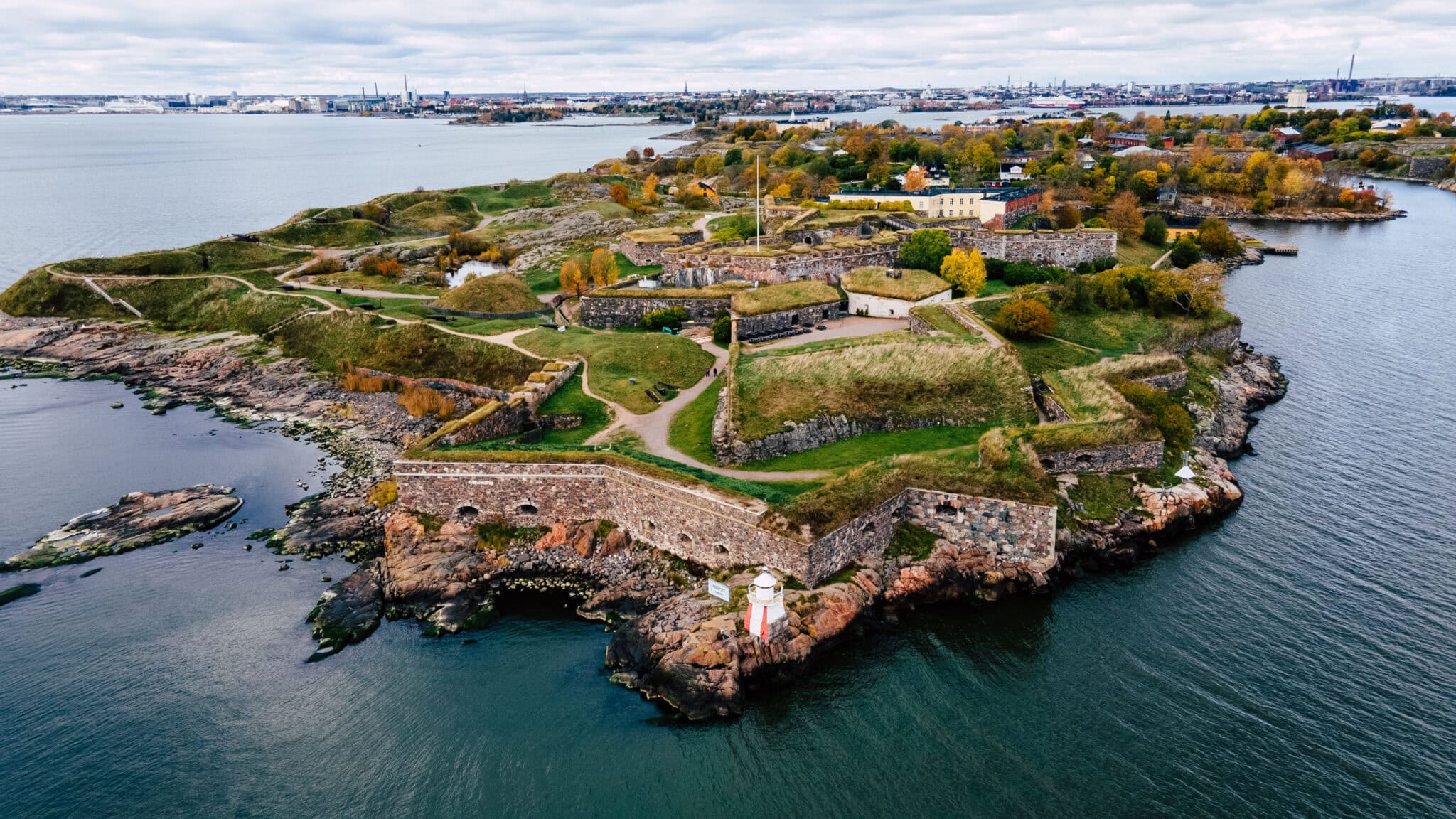Aerial view of Suomenlinna sea fortress islands near Helsinki Finland