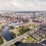 Tampere Finland aerial view lakes and city centre