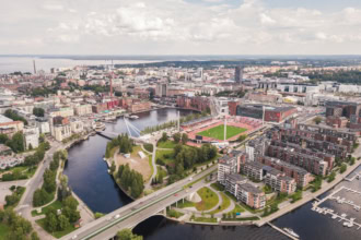 Tampere Finland aerial view lakes and city centre