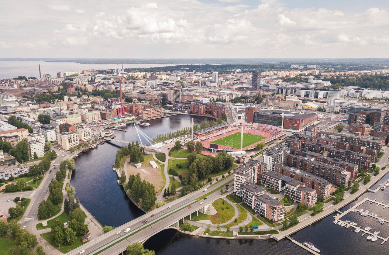 Tampere Finland aerial view lakes and city centre