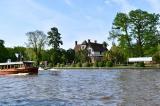 Boat travelling through Tigre Delta river near Buenos Aires Argentina