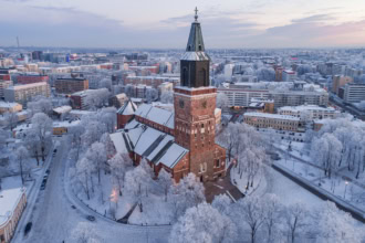 Turku Cathedral in winter Finland aerial view