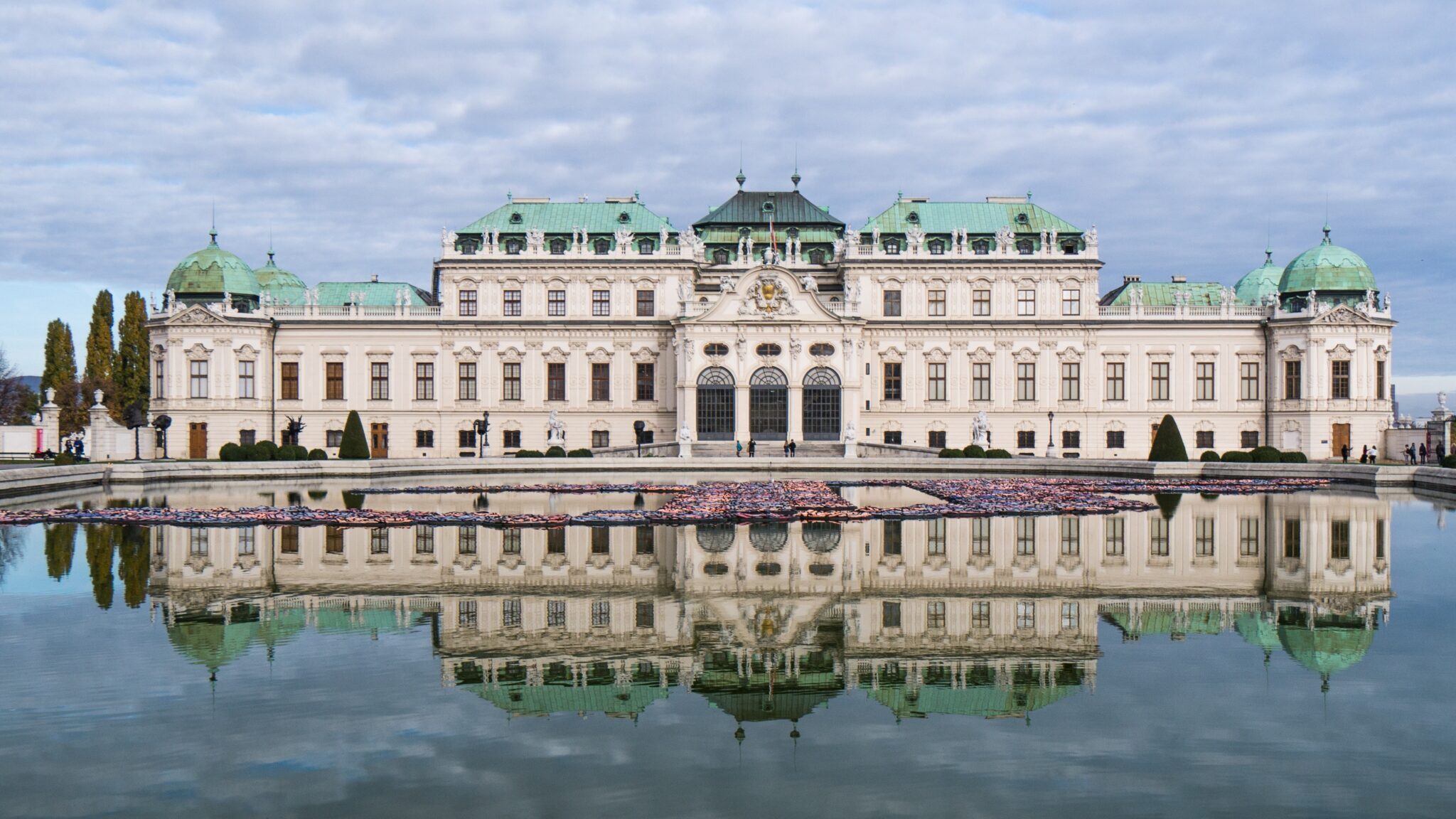 Belvedere Palace in Vienna with reflecting pool in front of the historic baroque palace