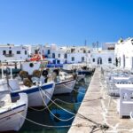 Naoussa harbour Paros boats and waterfront restaurants