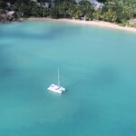 Catamaran boat trip in clear turquoise water off the coast of Barbados