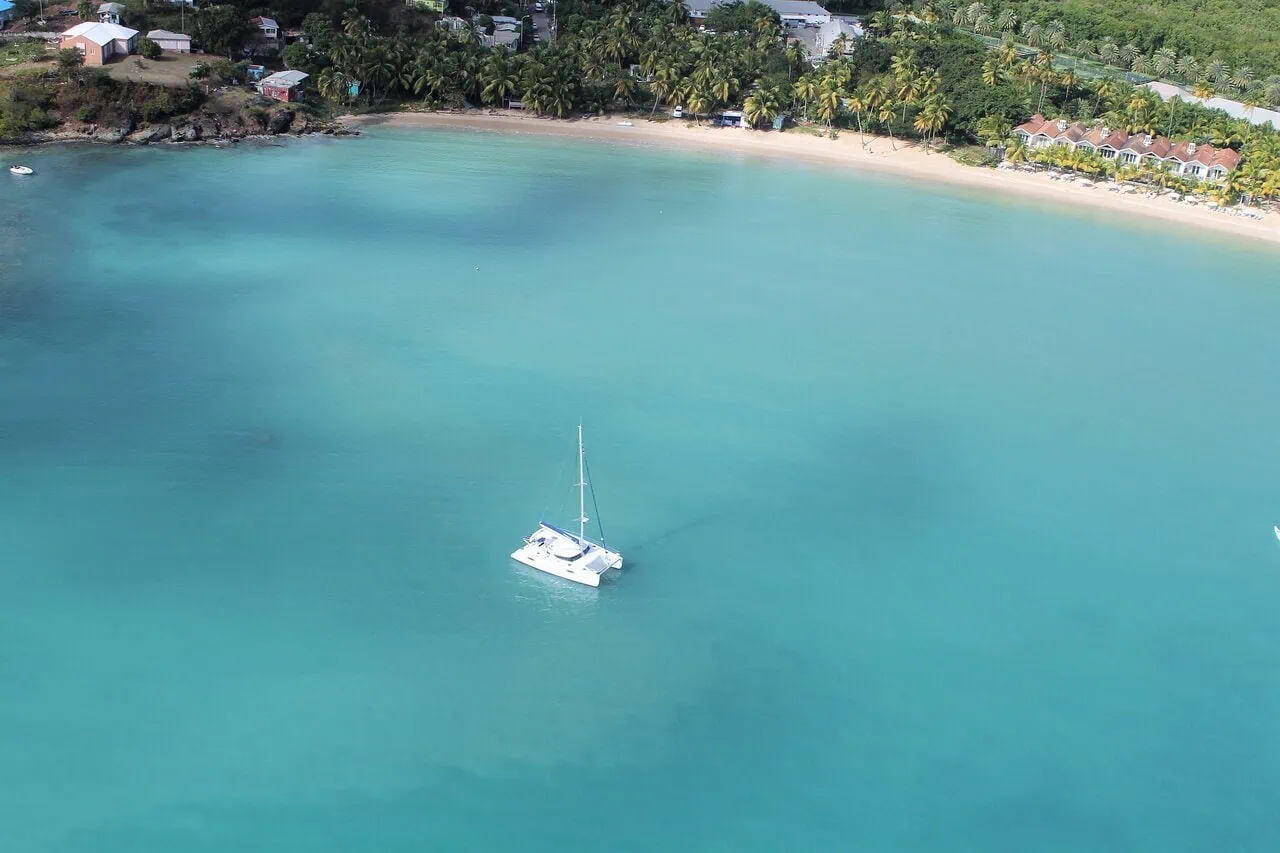 Catamaran boat trip in clear turquoise water off the coast of Barbados