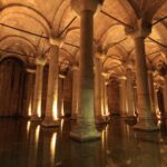 Interior of the Basilica Cistern with columns reflected in water