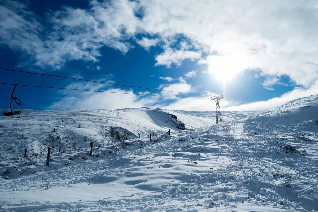 Skiing in Scotland at Cairngorm Mountain with chairlift and snowy Highlands landscape