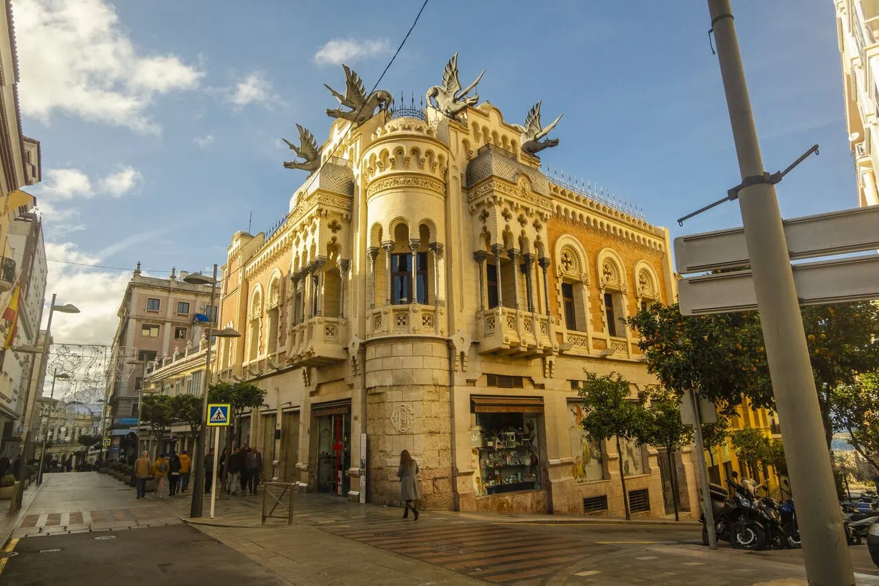 Historic building in Ceuta city centre with detailed architecture