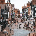 Chester city centre historic black and white Tudor buildings England